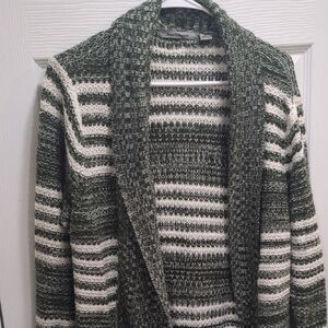 Men's Green and White Striped Sweater